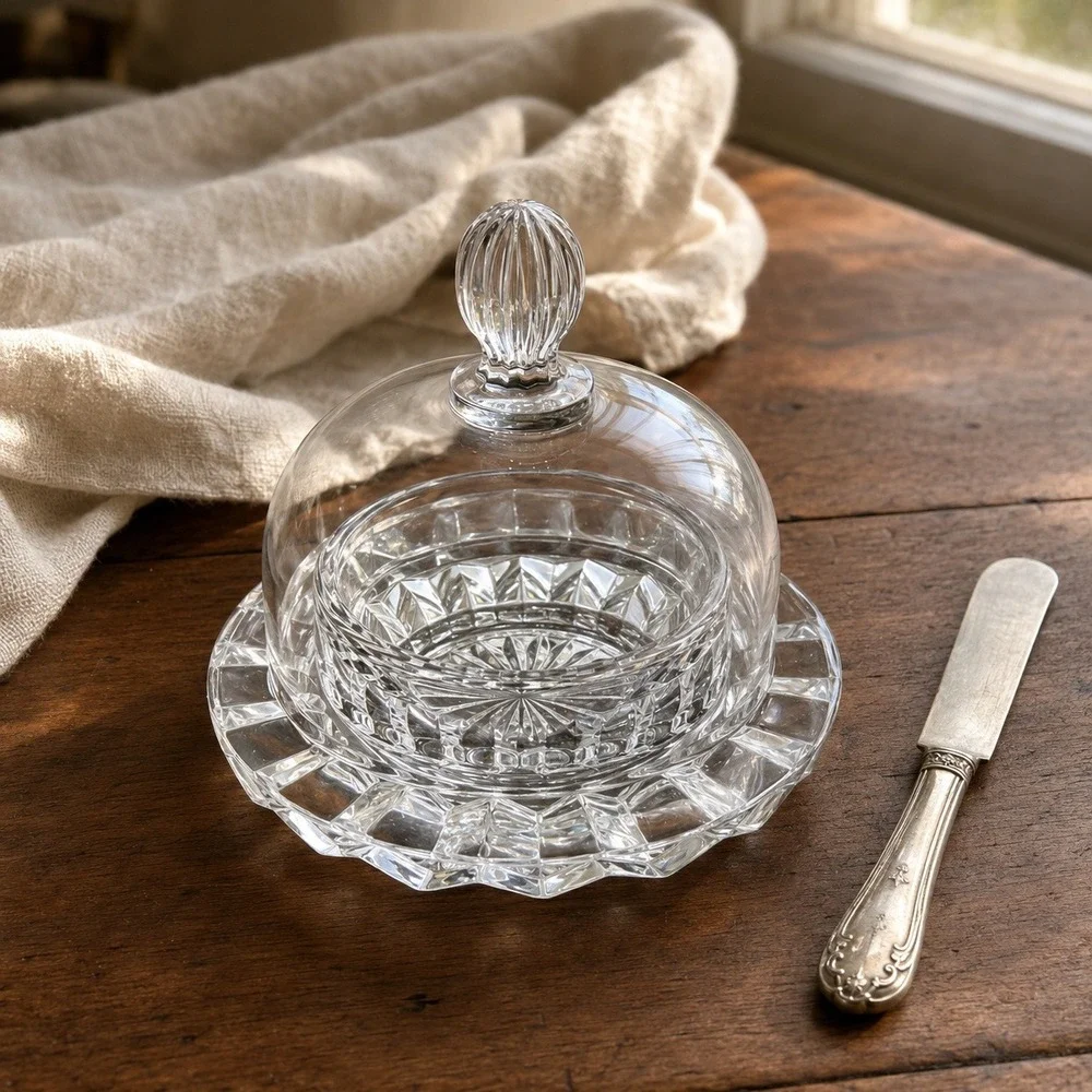 Vintage Mikasa Salina Crystal Individual Butter Dish Dome Lid Butter Cloche